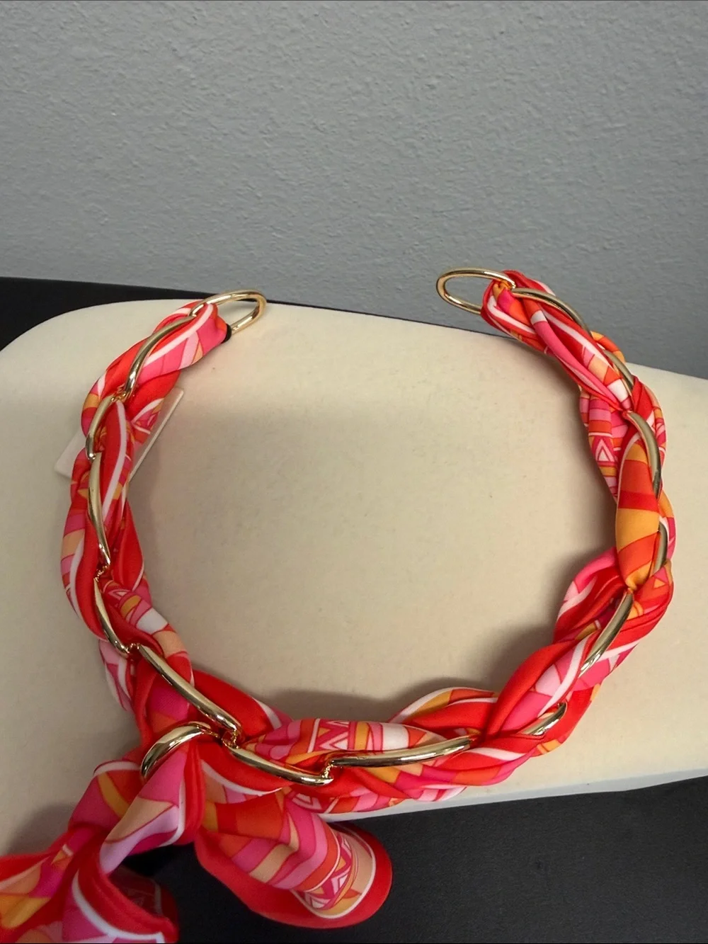 Piper K | Boho Scarf Wrapped Gold Tone Chain Statement Choker Necklace